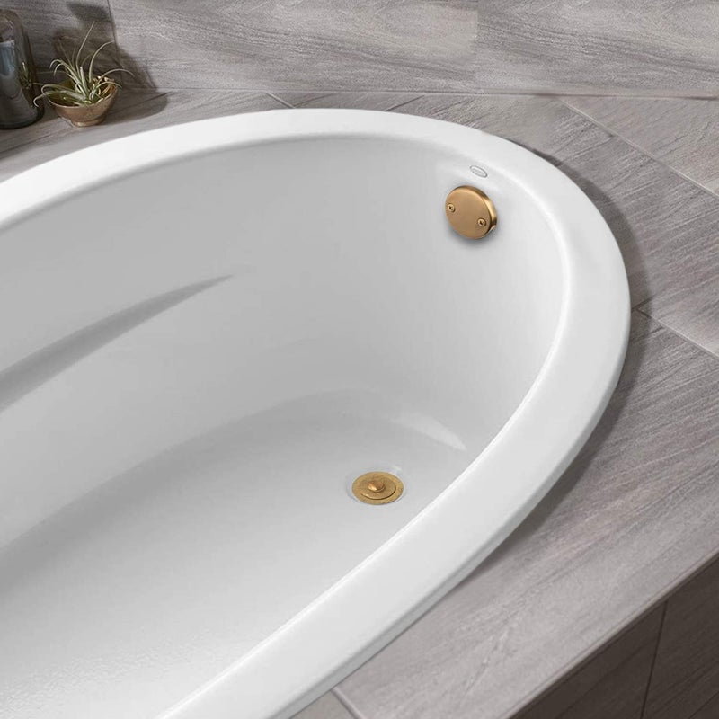 Artiwell Lift & Turn Tub Trim Set with Two-Hole Overflow Faceplate, All Brass Bathtub Conversion Kit Assembly with 2-Hole Overflow Face Plate and Universal Fine/Coarse Thread (Brushed Gold) - Image 2